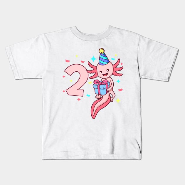 I am 2 with axolotl - girl birthday 2 years old Kids T-Shirt by Modern Medieval Design